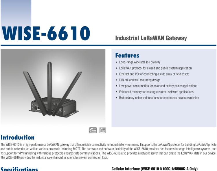 研華WISE-6610-N500 LoRaWAN網(wǎng)關(guān)支持多達(dá)500個(gè)節(jié)點(diǎn)，915MHz