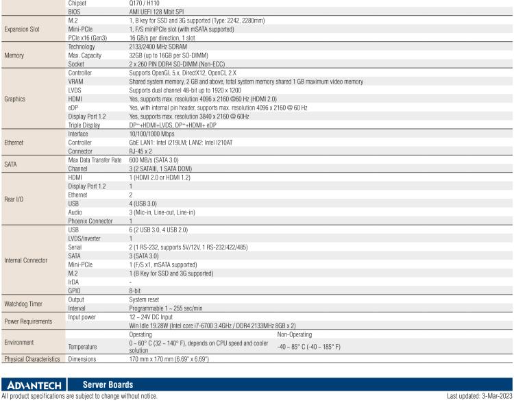 研華AIMB-275 適配Intel? 第6/7代 Core? i 處理器，搭載Intel Q170/H110芯片組。性能強勁，接口豐富。