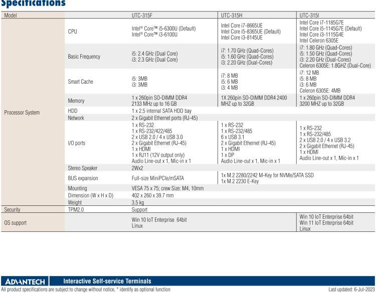 研華UTC-315F 15.6" 多功能觸控一體機，內(nèi)置Intel? Core? i5-6300U