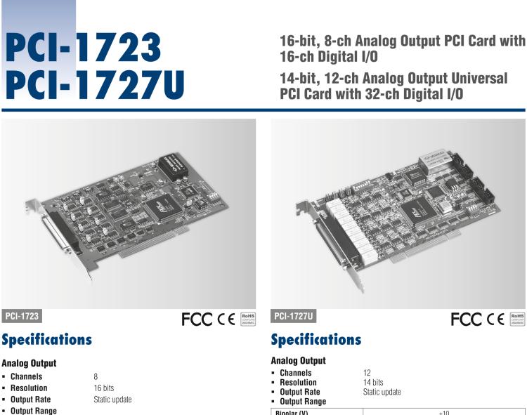 研華PCI-1723 16位，8路非隔離模擬量輸出卡